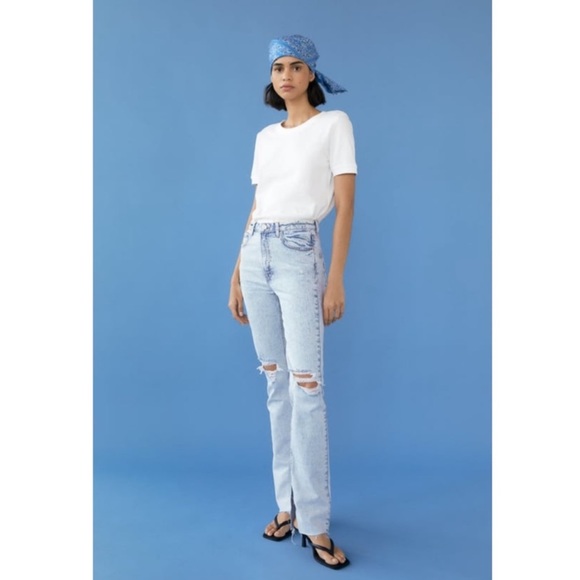 ZARA FLARED RIPPED SLIM FIT JEANS 6164/073 - Picture 1 of 11